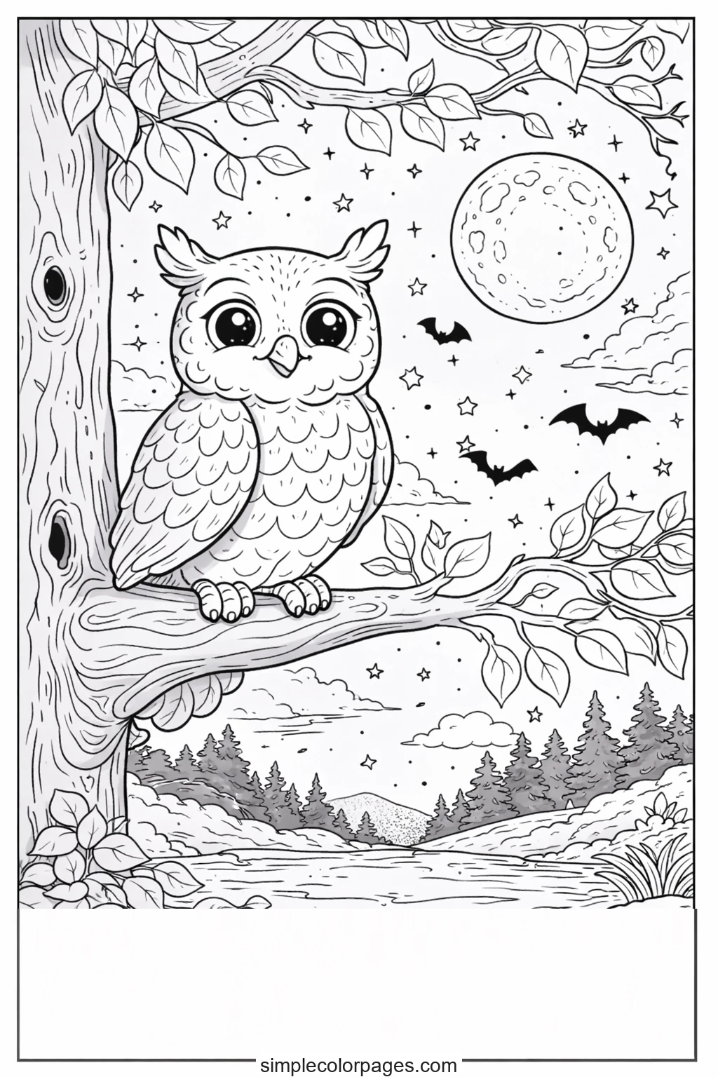 Preview of Night Owl on Tree Coloring Page