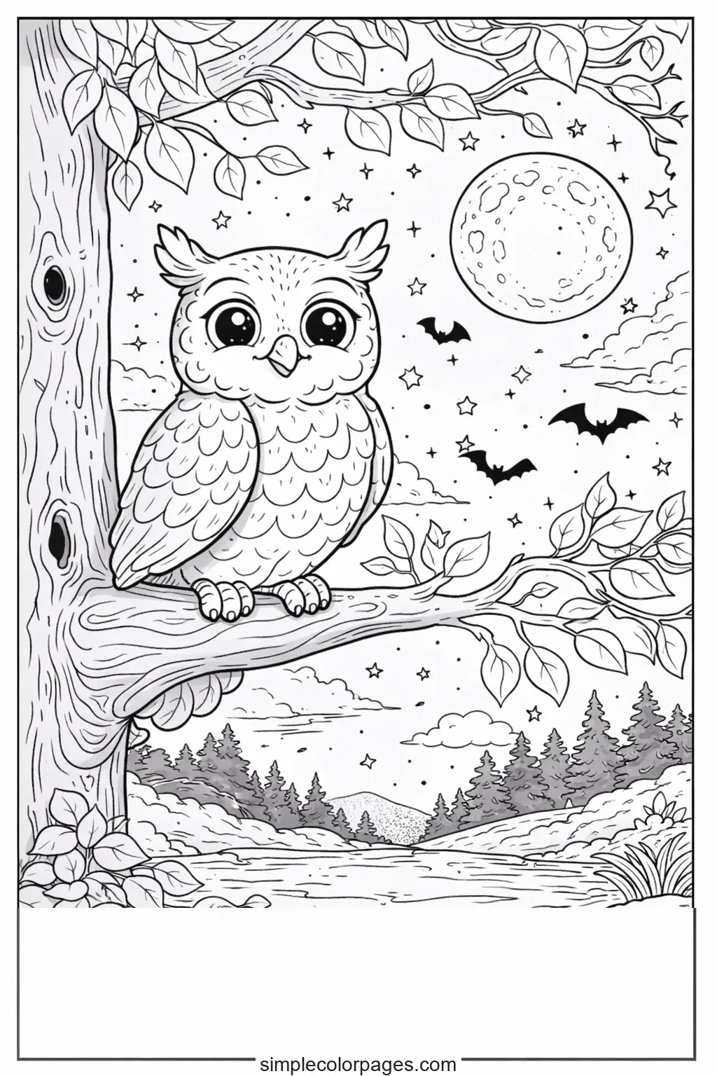 Preview of Night Owl on Tree Coloring Page
