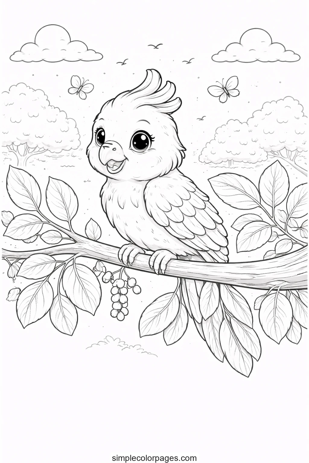 Preview of Parrot on Branch Coloring Page
