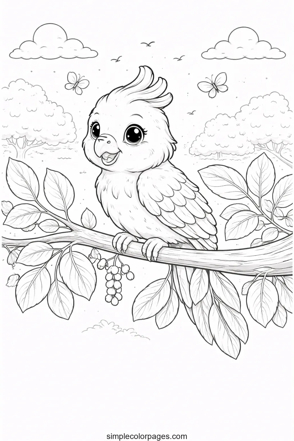 Preview of Parrot on Branch Coloring Page