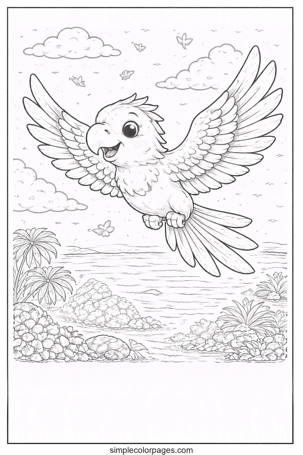 Preview of Parrot with Open Wings Coloring Page