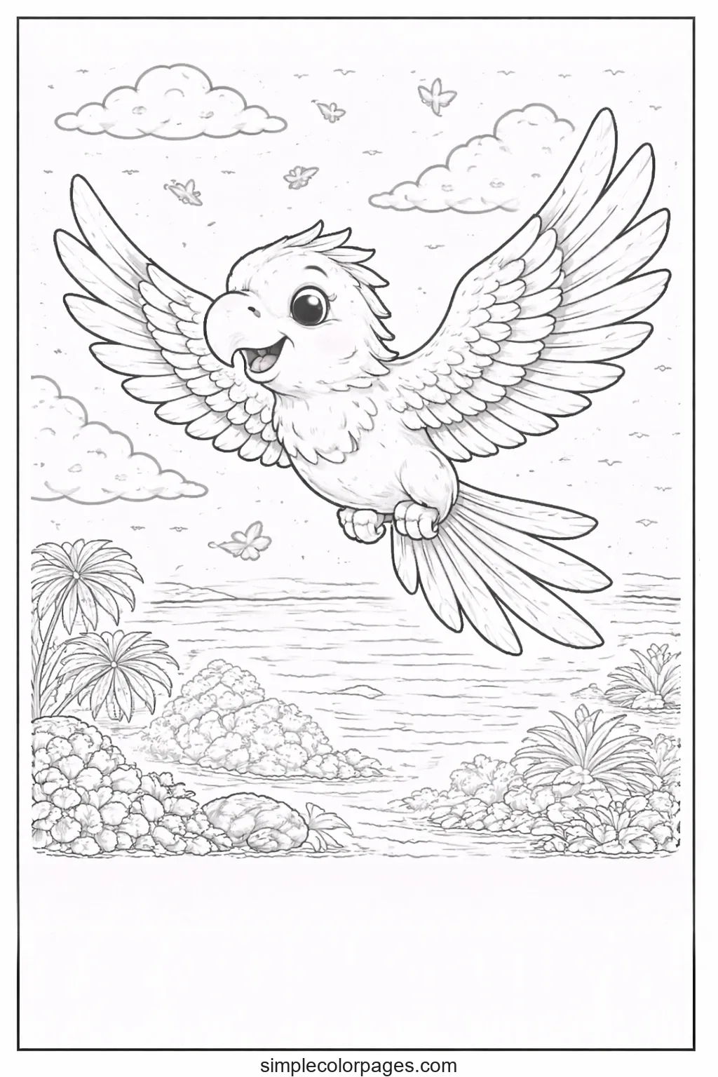 Preview of Parrot with Open Wings Coloring Page