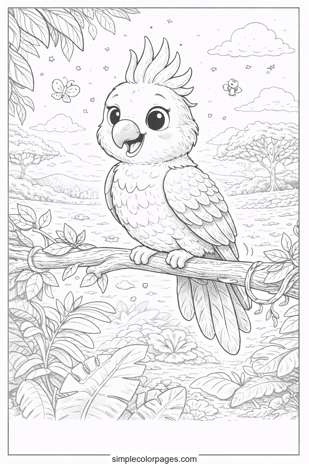 Preview of Parrot Sitting Coloring Page