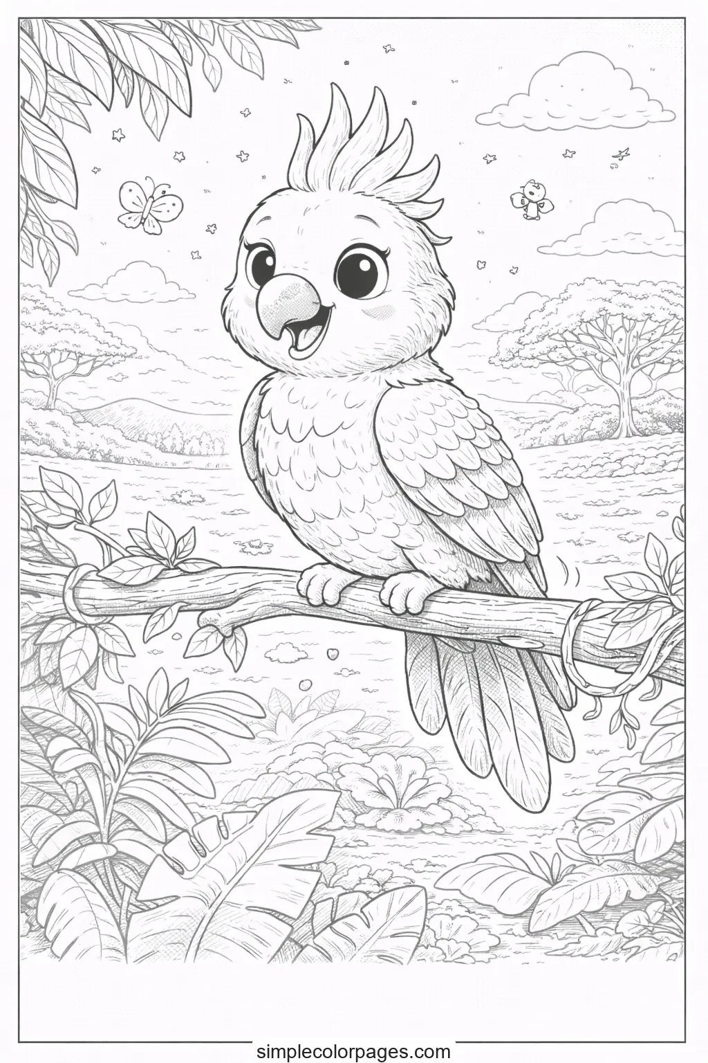 Preview of Parrot Sitting Coloring Page