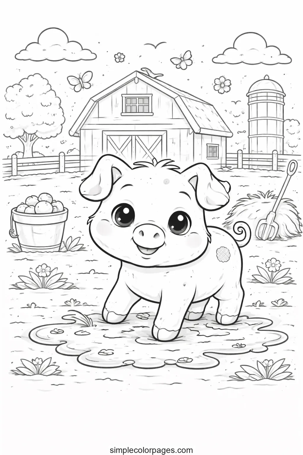 Preview of Pig in Barnyard Coloring Page