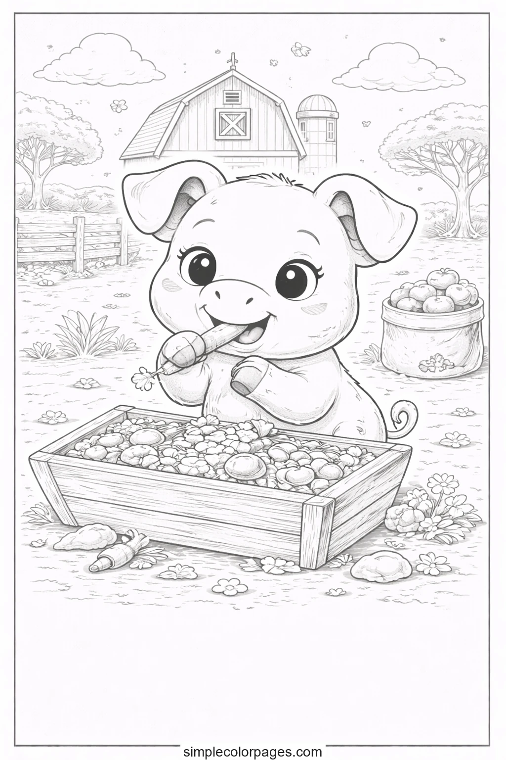 Preview of Pig Eating Coloring Page