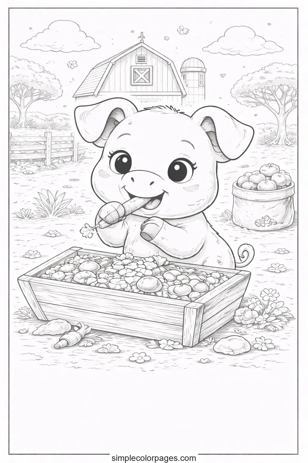 Preview of Pig Eating Coloring Page