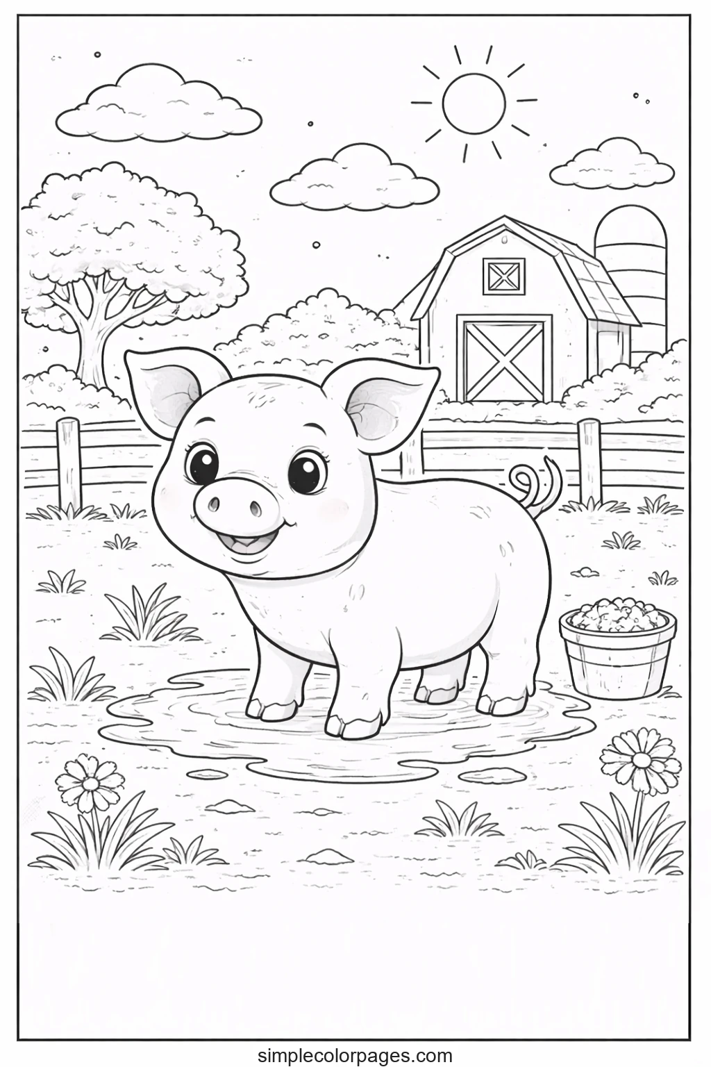 Preview of Pig on Farm Coloring Page