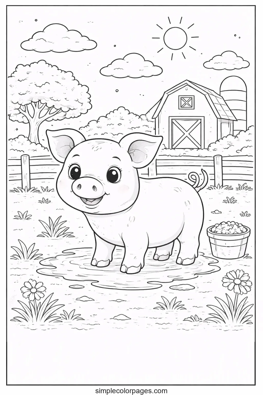 Preview of Pig on Farm Coloring Page