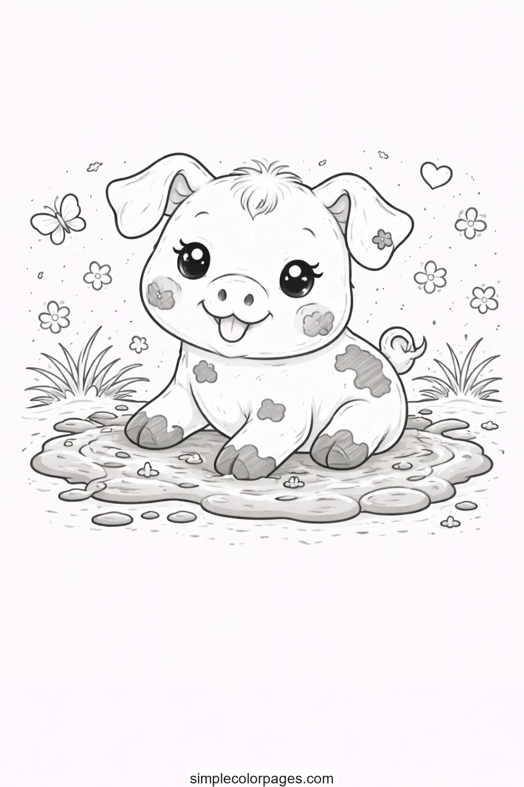 Preview of Pig Playing in Mud Coloring Page
