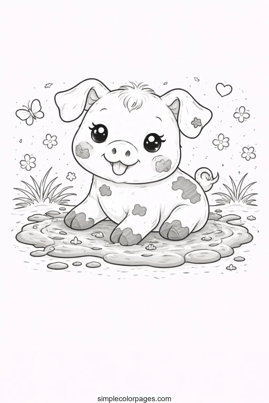 Preview of Pig Playing in Mud Coloring Page