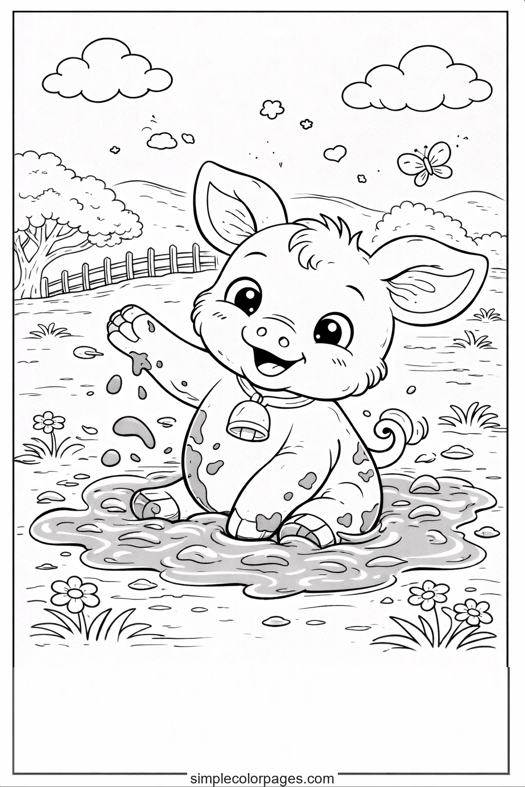 Preview of Playful Pig in Mud Coloring Page
