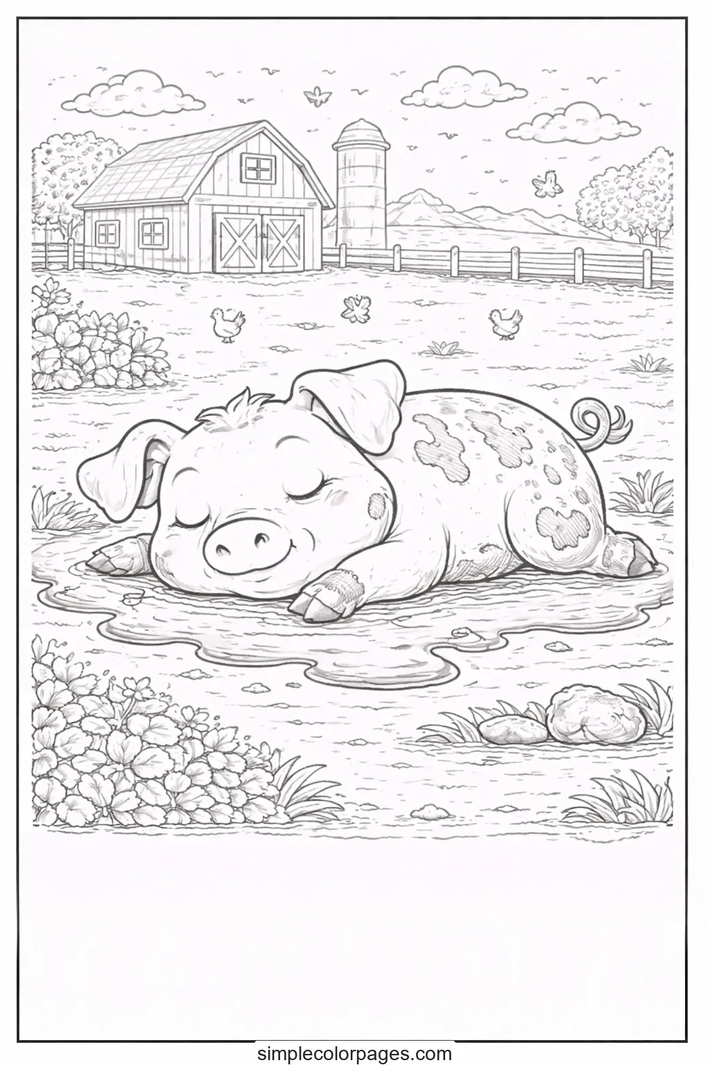 Preview of Sleeping Pig Coloring Page