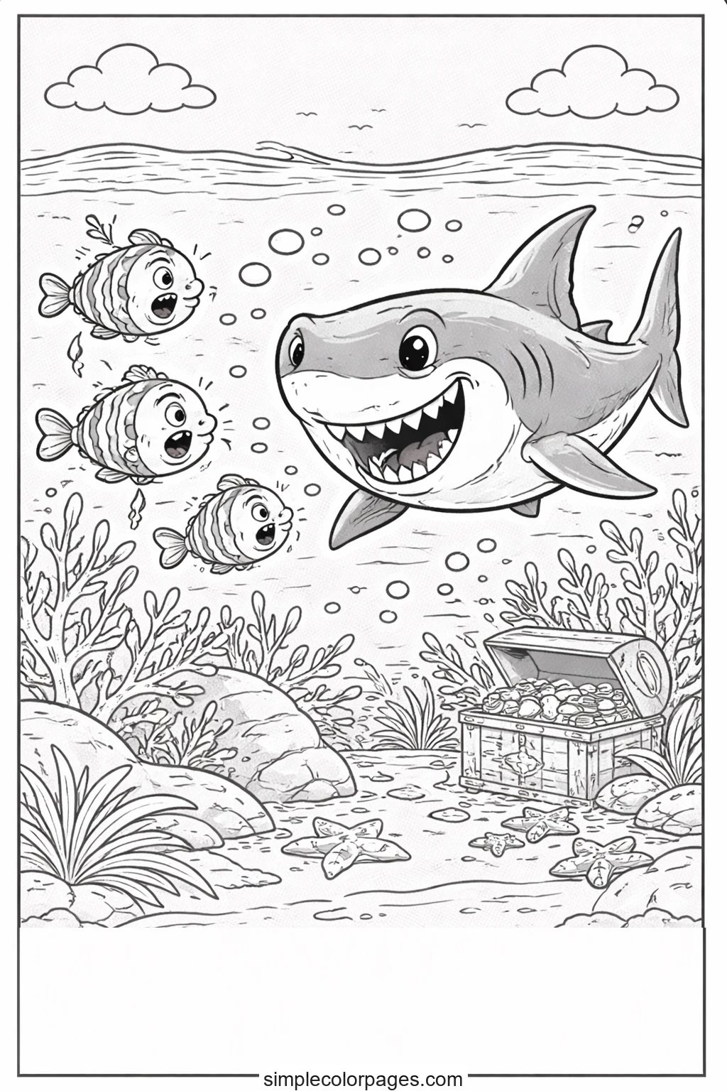 Preview of Shark Chasing Fish Coloring Page
