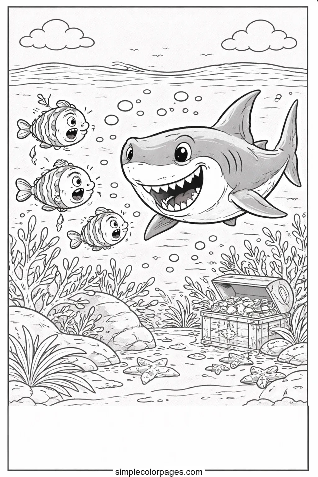 Preview of Shark Chasing Fish Coloring Page