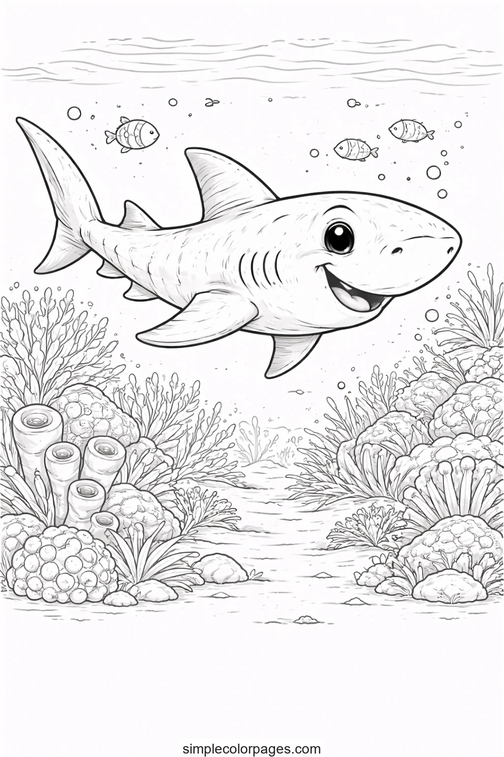 Preview of Shark Ocean Reef Coloring Page