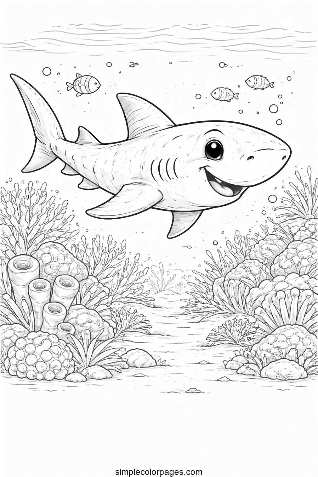 Preview of Shark Ocean Reef Coloring Page