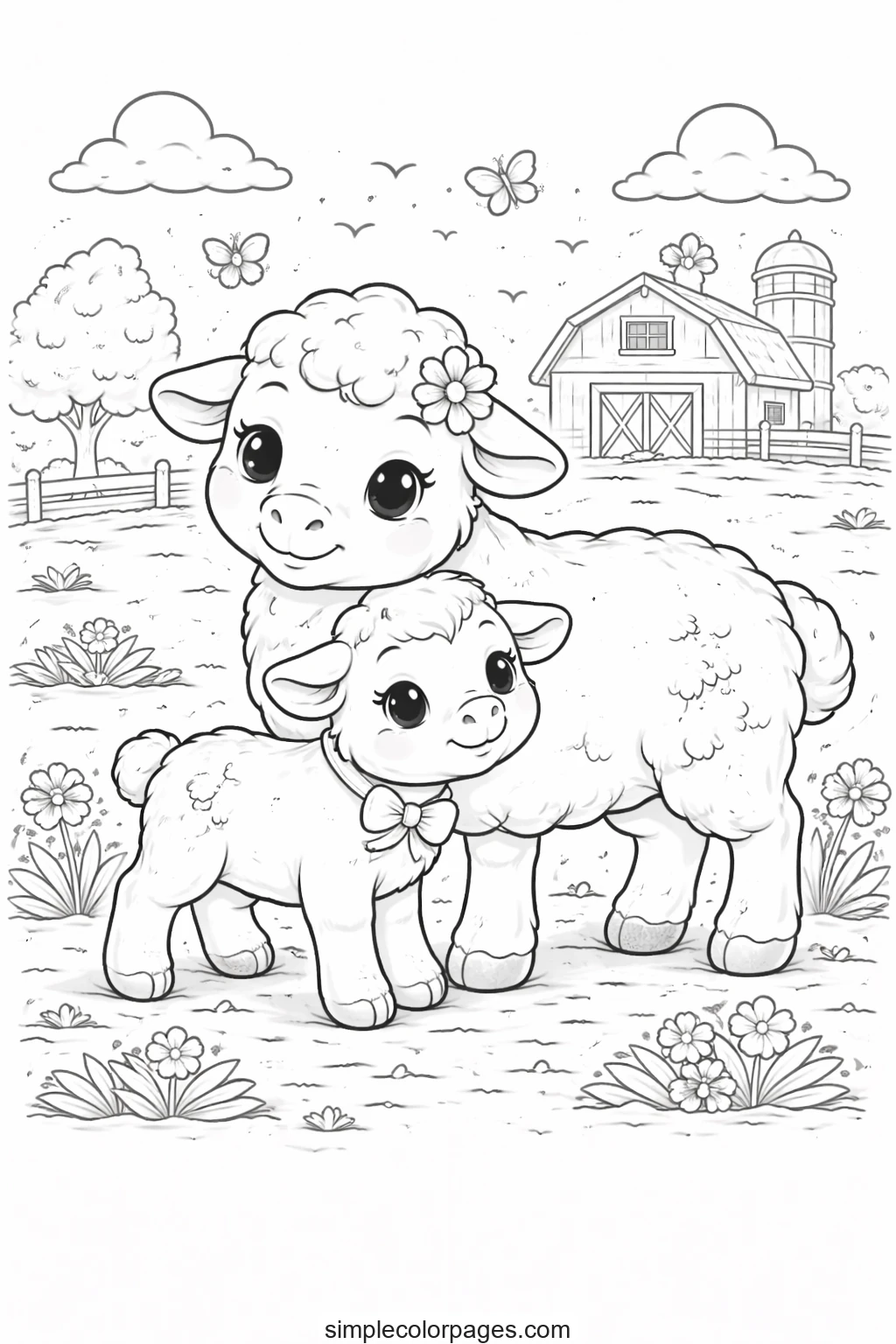 Preview of Sheep Family Coloring Page