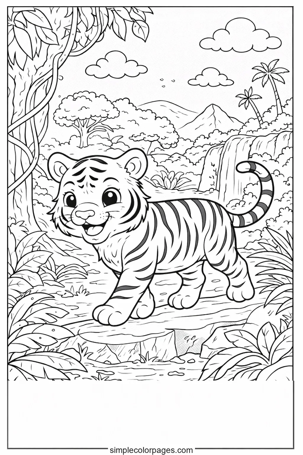 Preview of Tiger Walking in Jungle Coloring Page