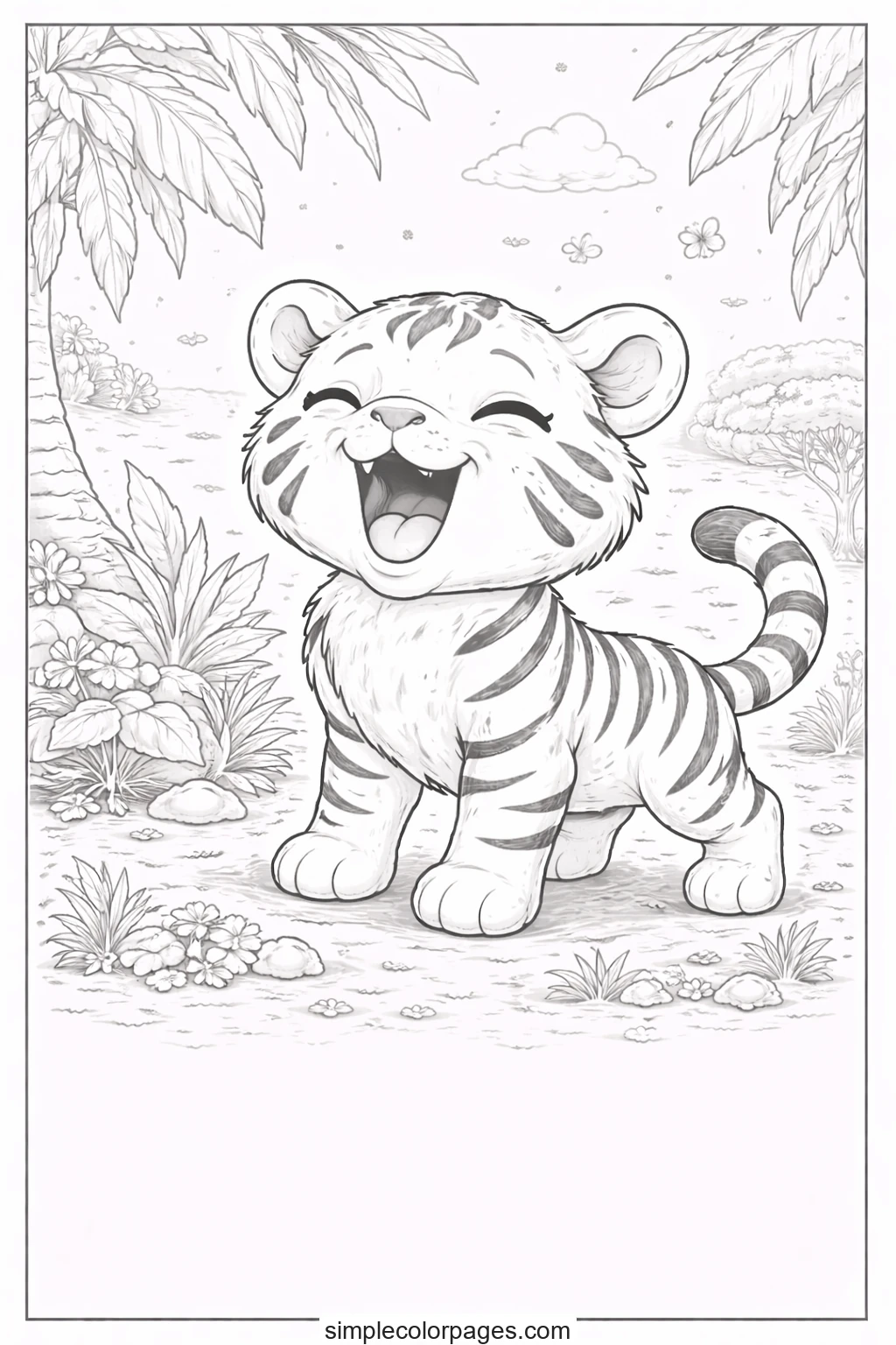 Preview of Tiger Roaring Coloring Page