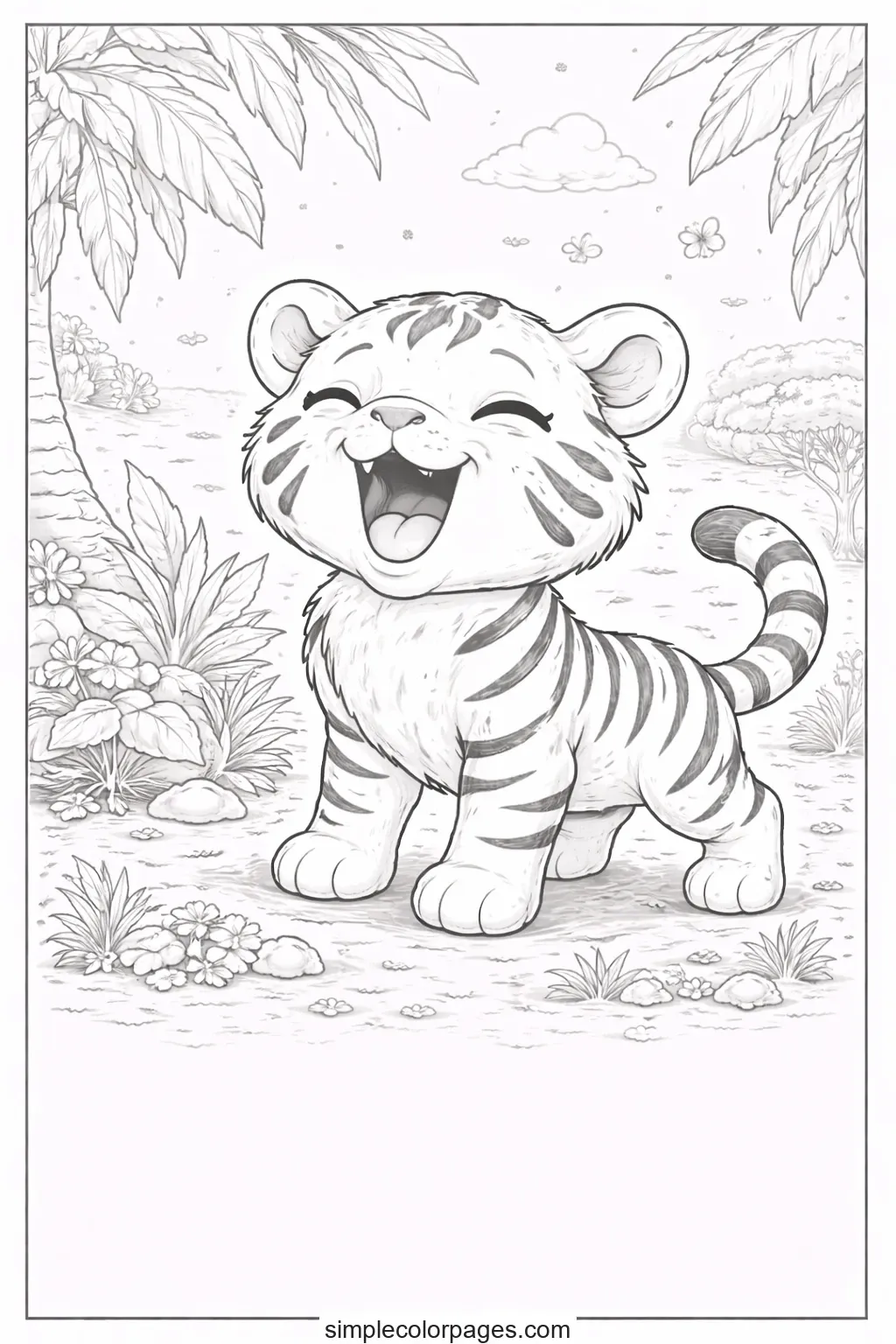 Preview of Tiger Roaring Coloring Page