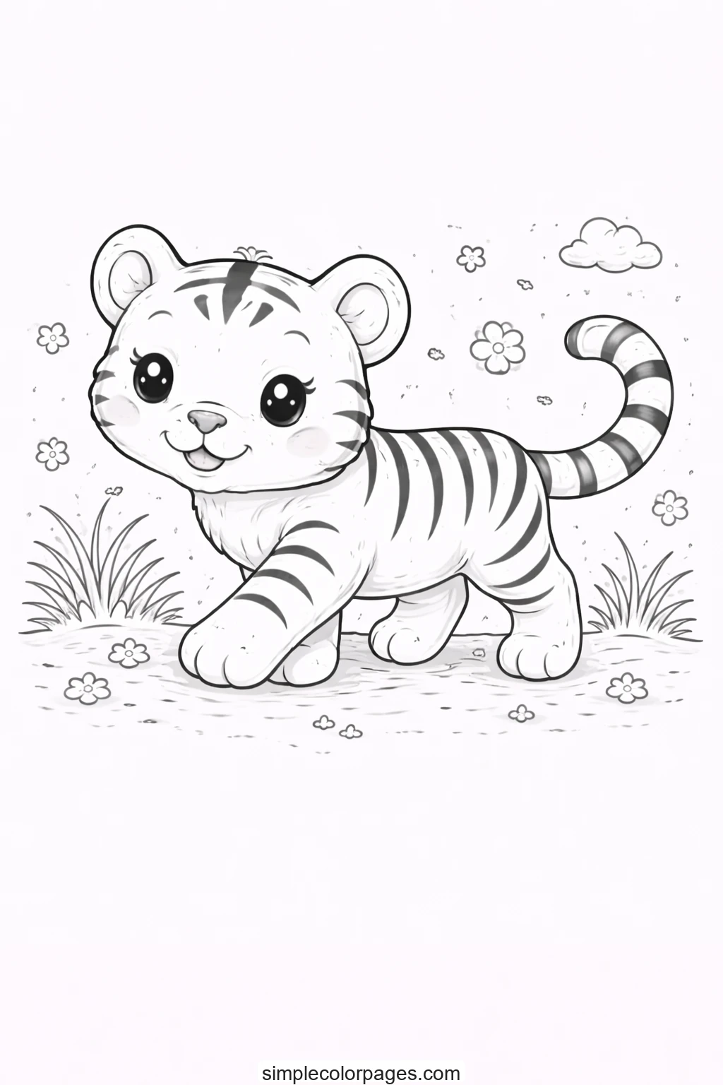 Preview of Tiger Walking Coloring Page