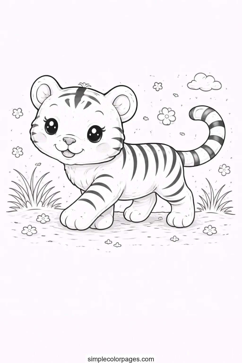 Preview of Tiger Walking Coloring Page