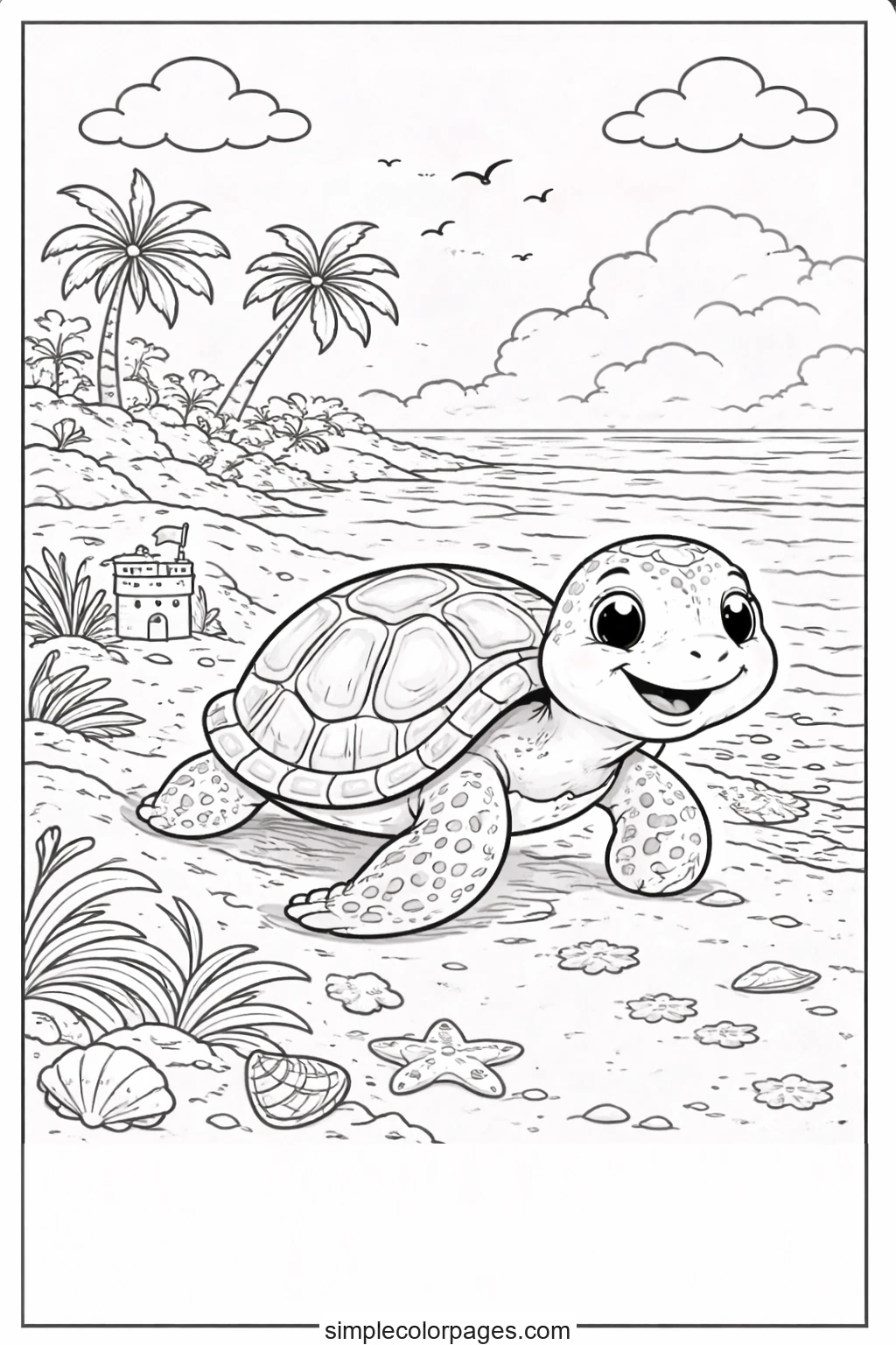 Preview of Turtle Walking on Beach Coloring Page