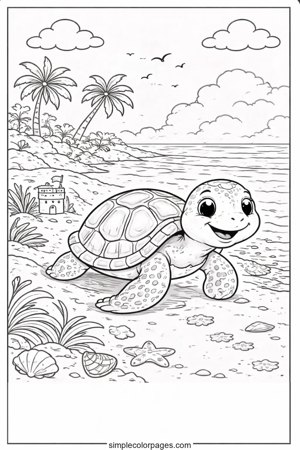 Preview of Turtle Walking on Beach Coloring Page