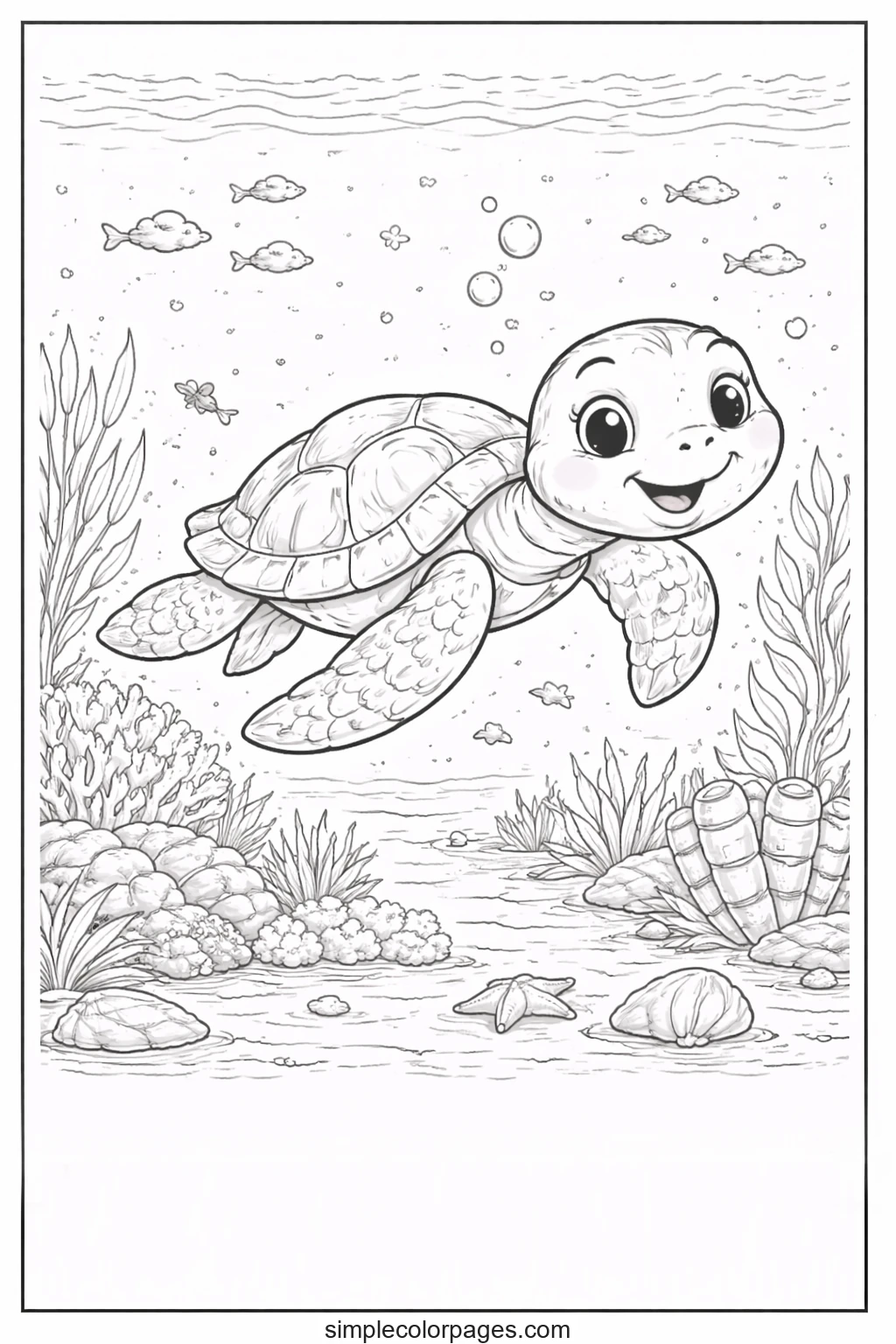 Preview of Turtle Swimming Coloring Page