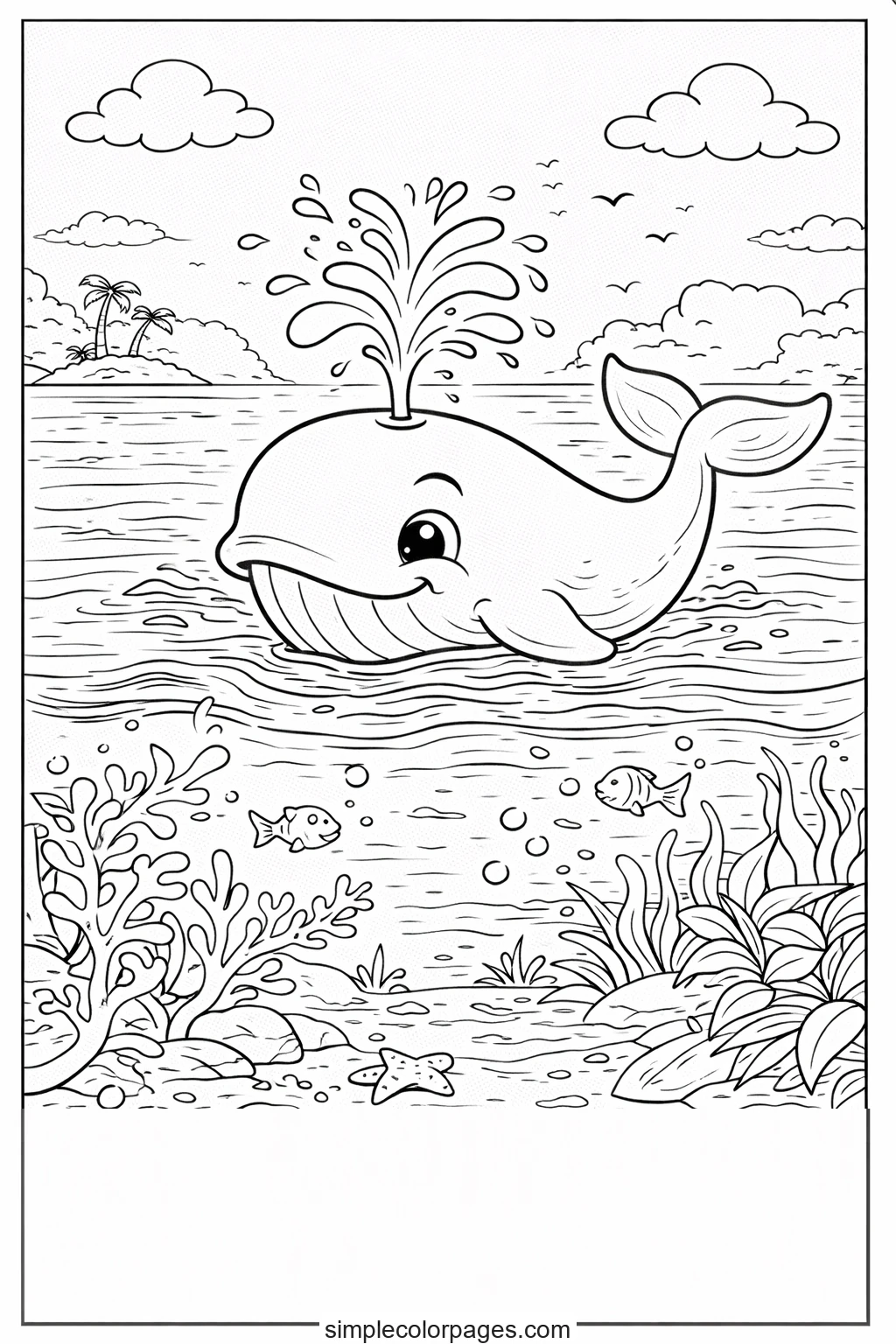 Preview of Whale Ocean Scene Coloring Page