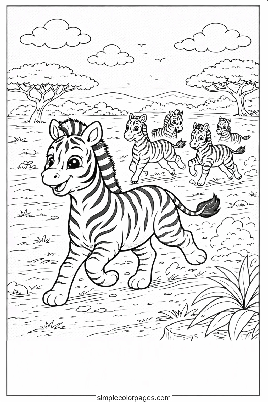 Preview of Running Zebra Herd Coloring Page