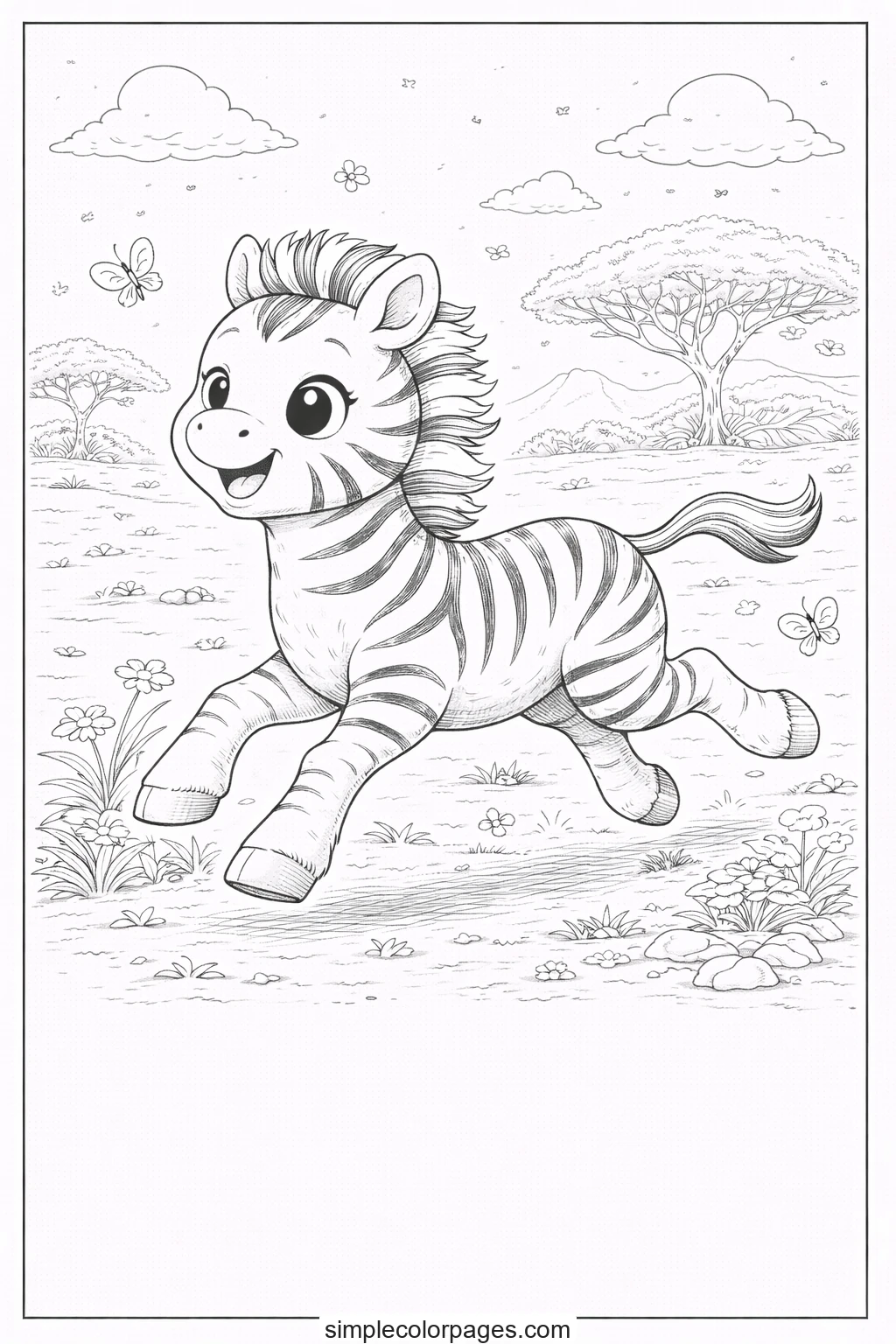 Preview of Zebra Running Coloring Page