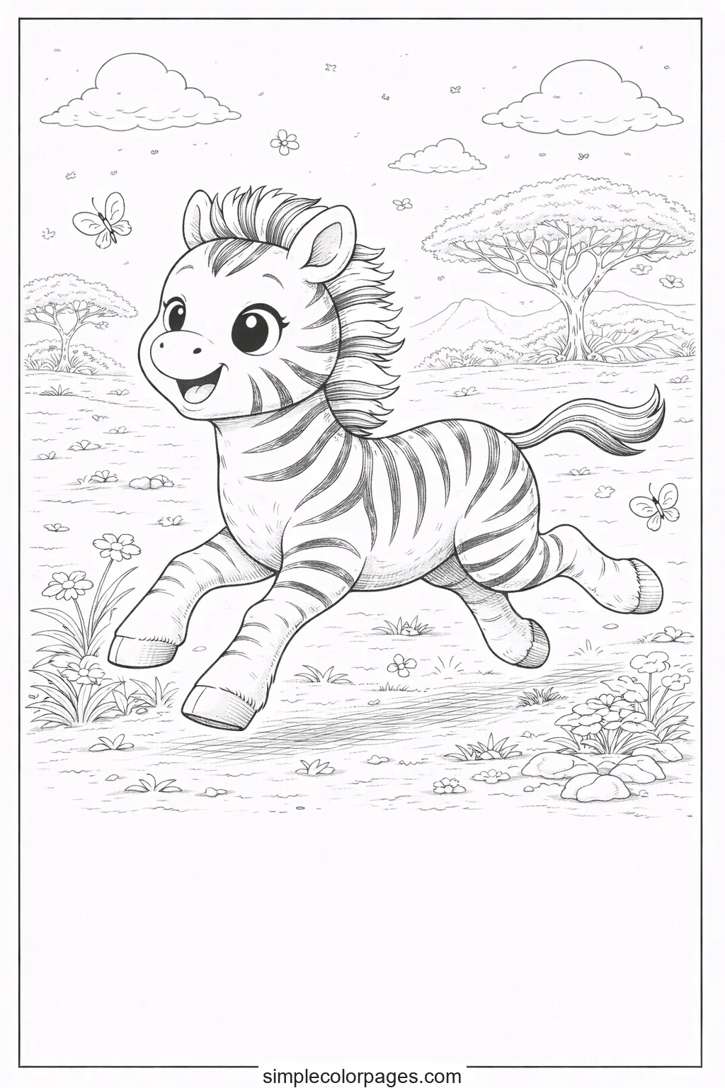 Preview of Zebra Running Coloring Page