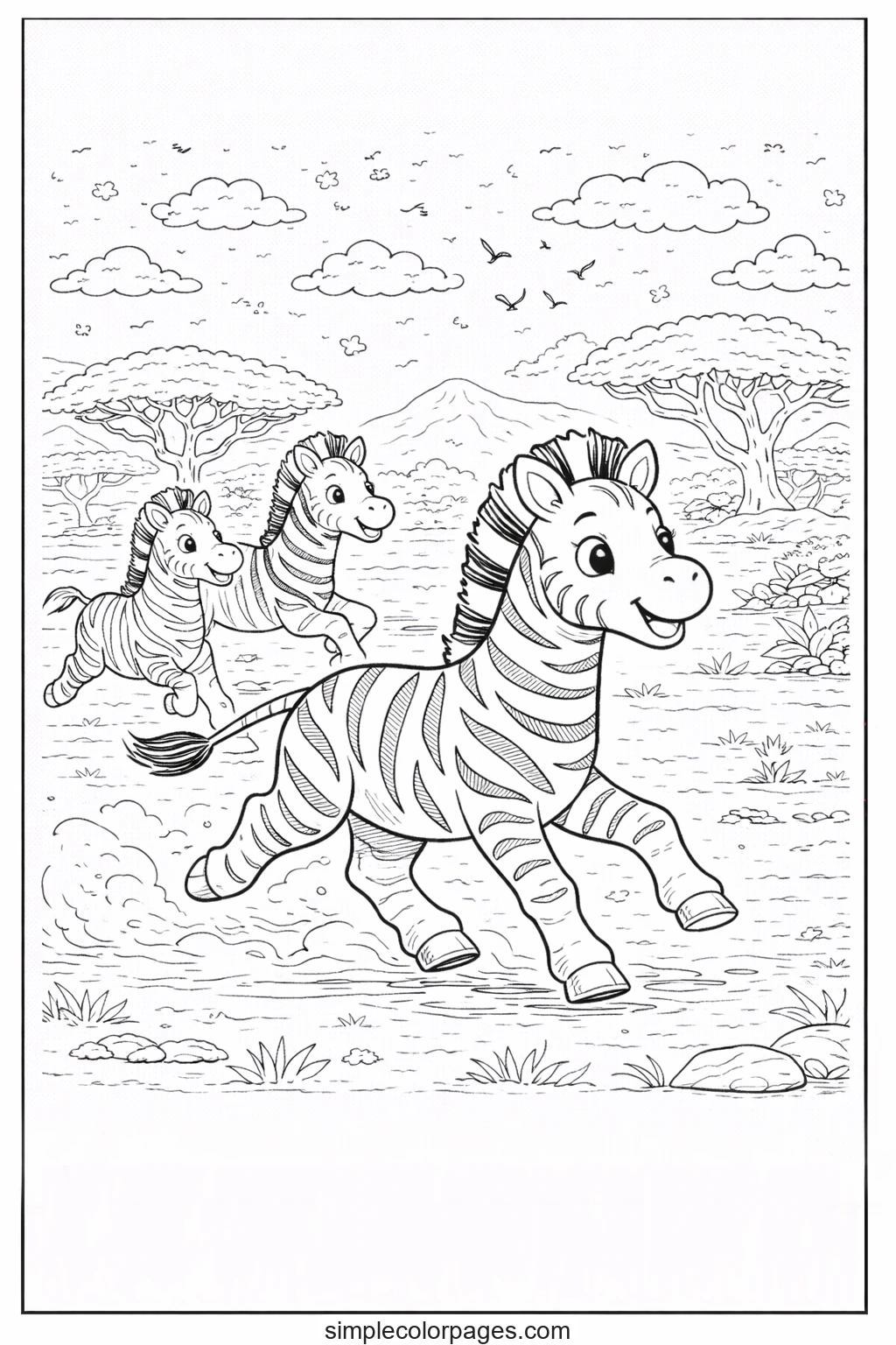Preview of Zebra Running in Herd Coloring Page