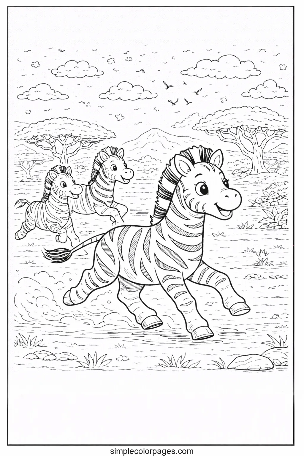 Preview of Zebra Running in Herd Coloring Page
