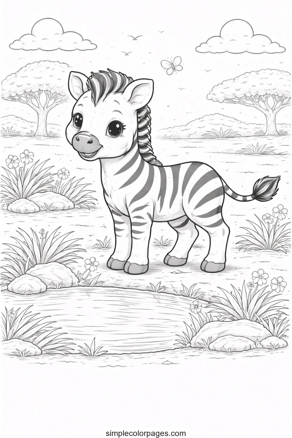 Preview of Zebra at Waterhole Coloring Page