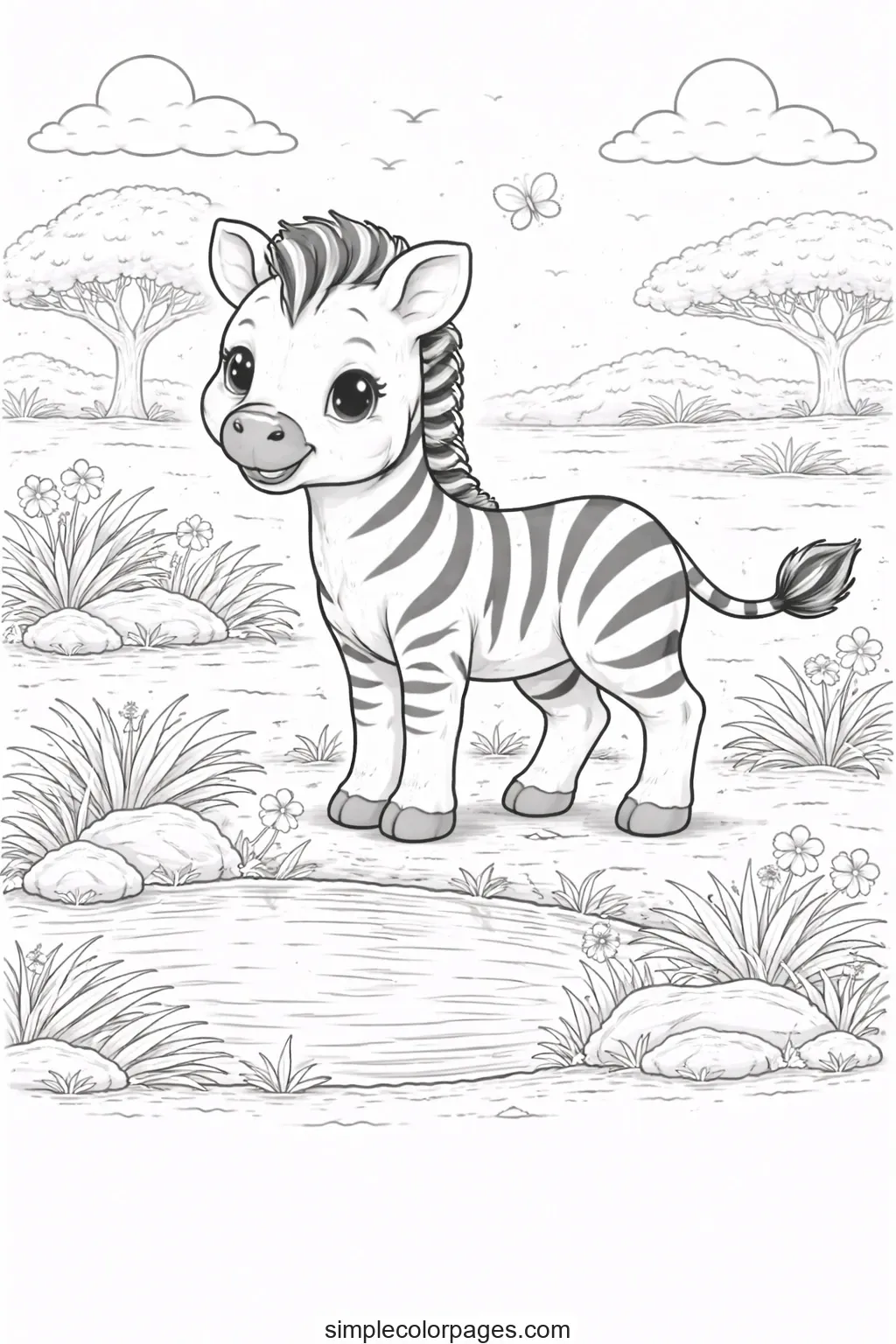 Preview of Zebra at Waterhole Coloring Page