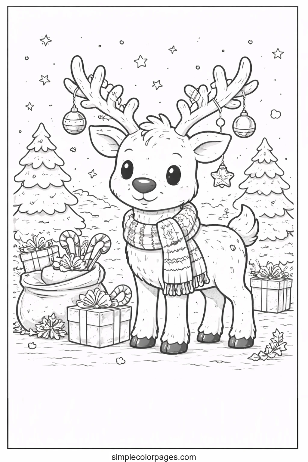 Preview of Christmas Reindeer Coloring Page
