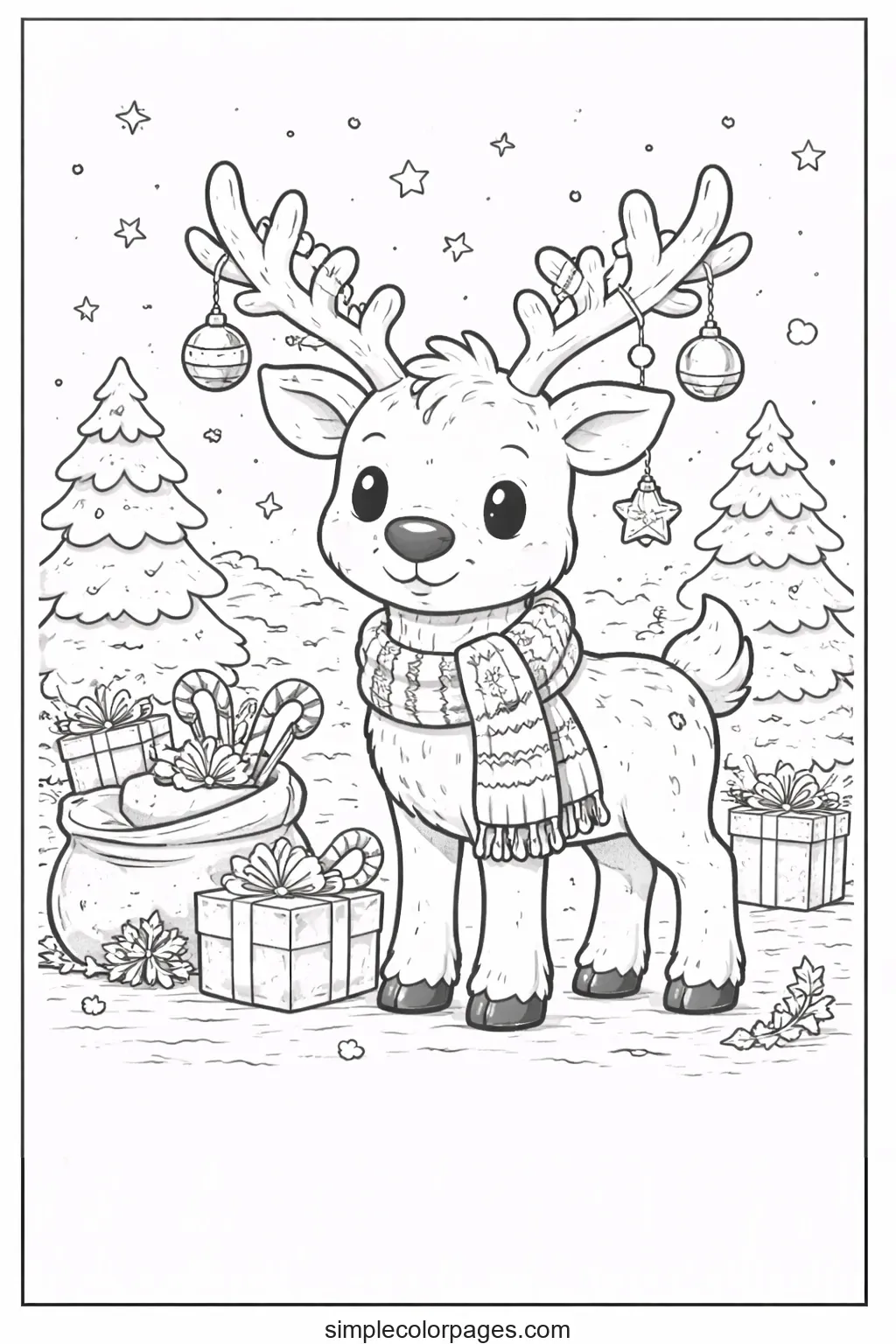 Preview of Christmas Reindeer Coloring Page