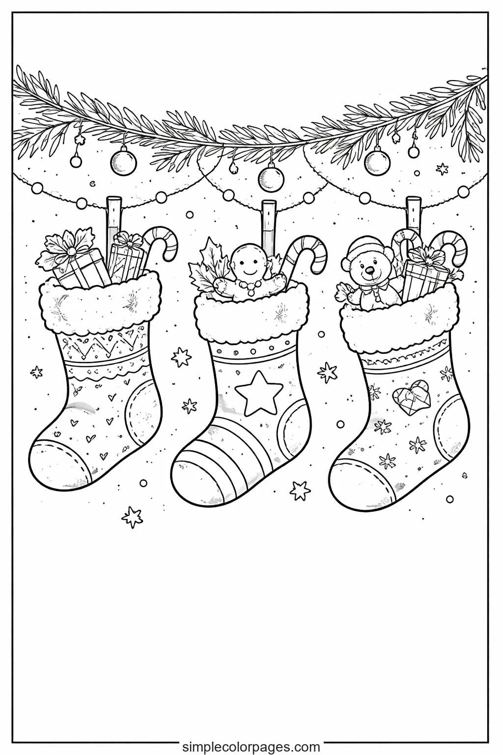 Preview of Christmas Stockings Coloring Page
