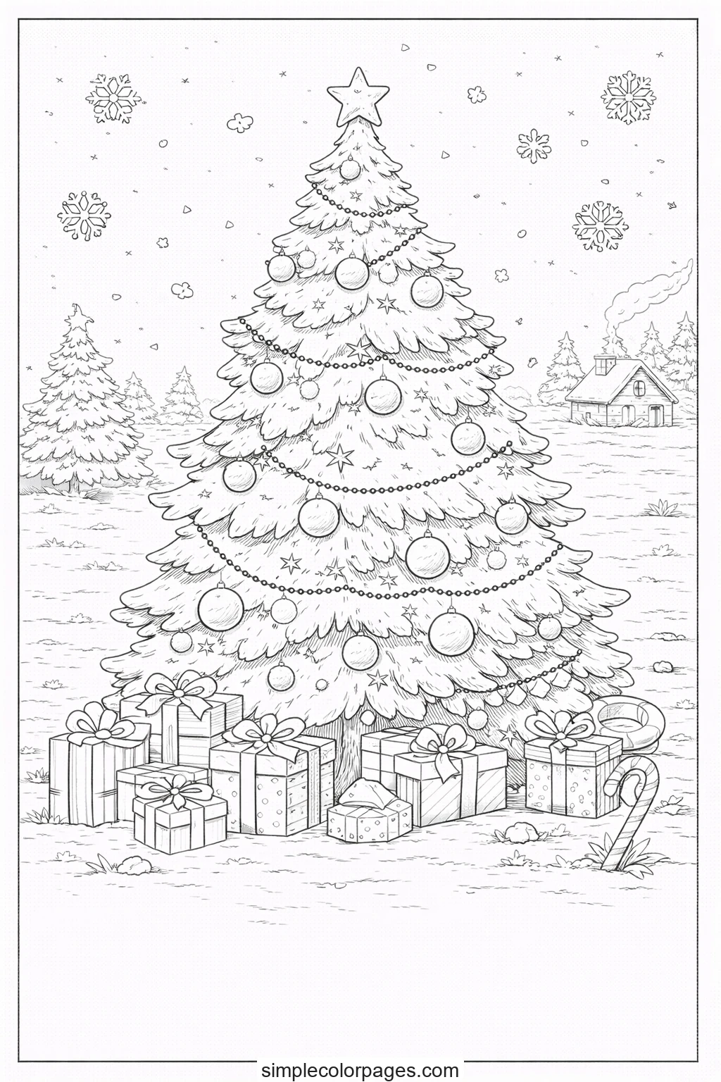 Preview of Christmas Tree with Gifts Coloring Page