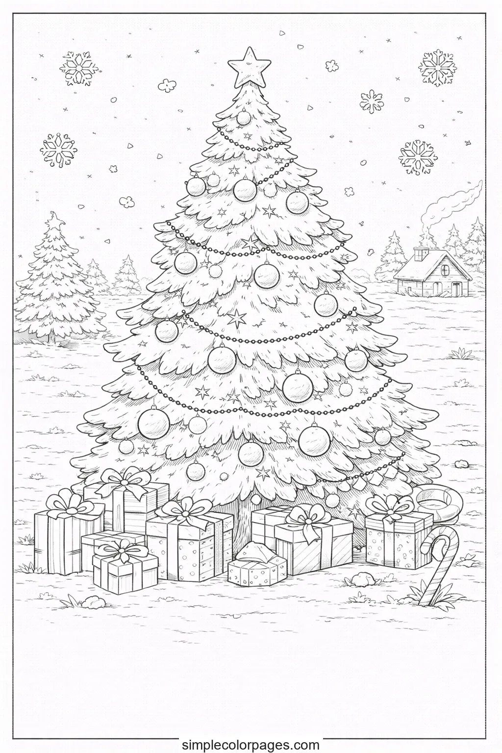 Preview of Christmas Tree with Gifts Coloring Page