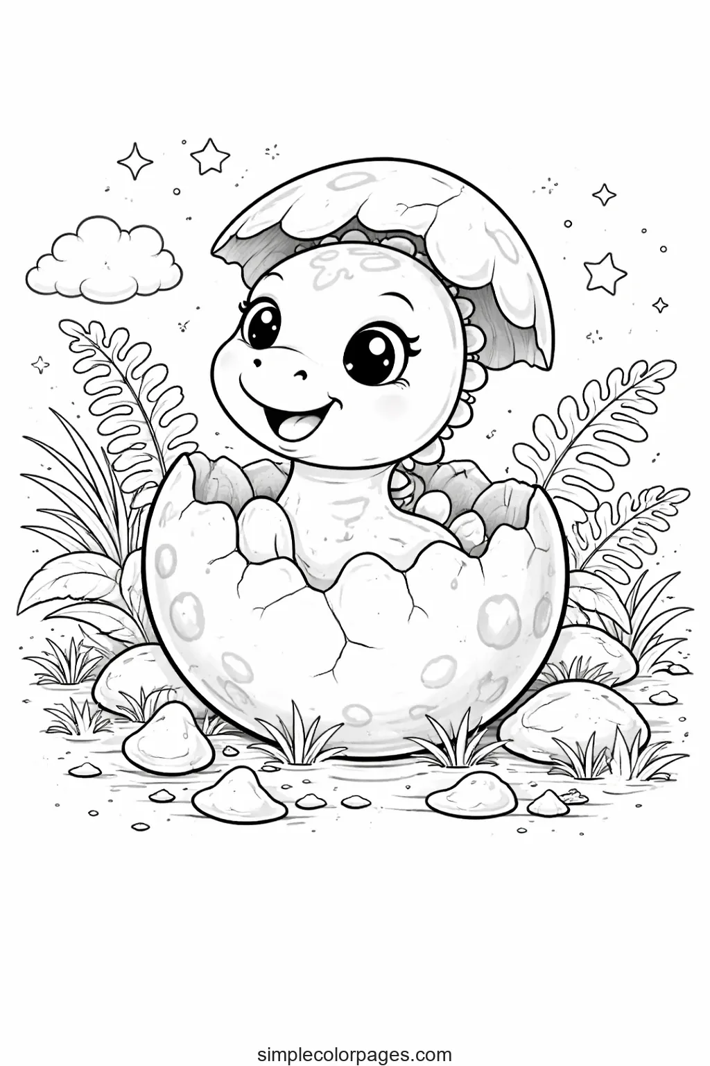 Preview of Baby Dinosaur Hatching Coloring Page