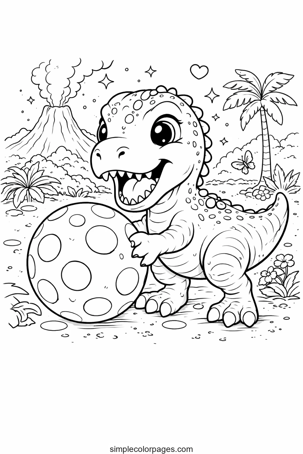 Preview of Baby Dinosaur Playing Coloring Page