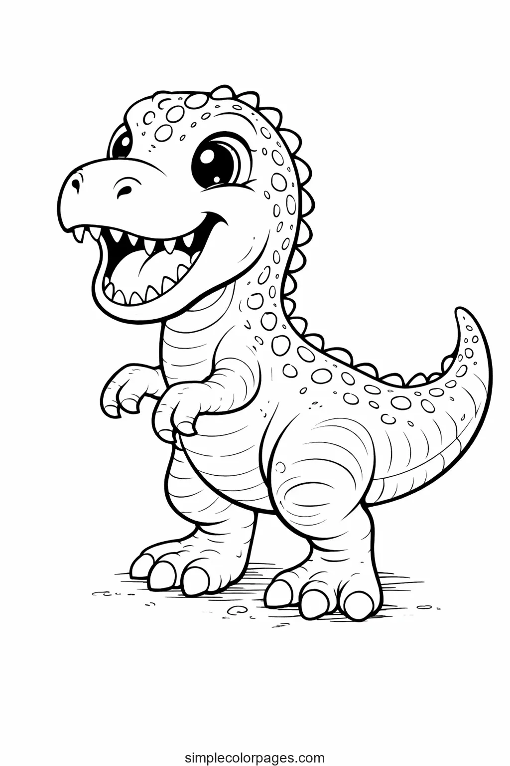 Preview of Cute Cartoon Dinosaur Coloring Page