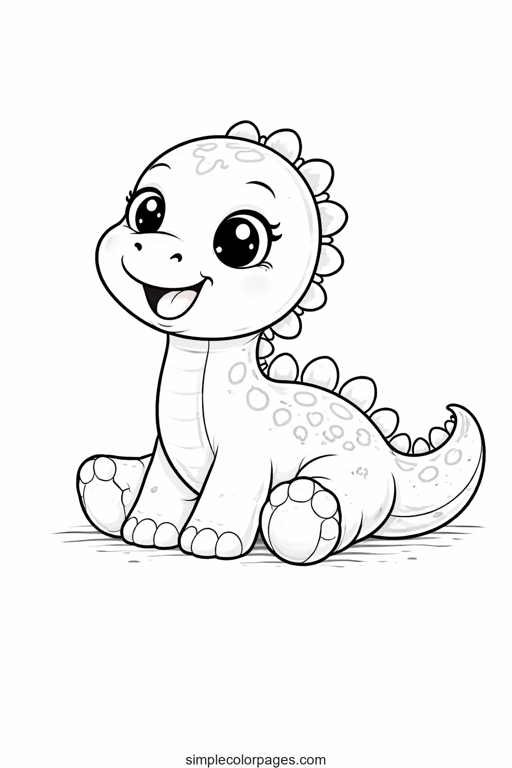 Preview of Cute Sitting Dinosaur Coloring Page