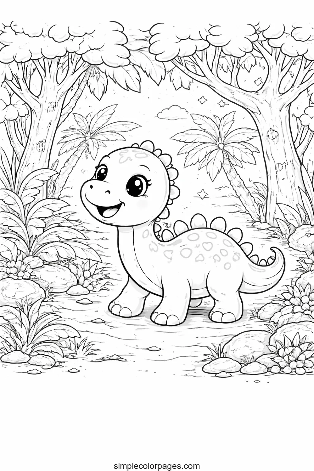 Preview of Dinosaur Forest Coloring Page