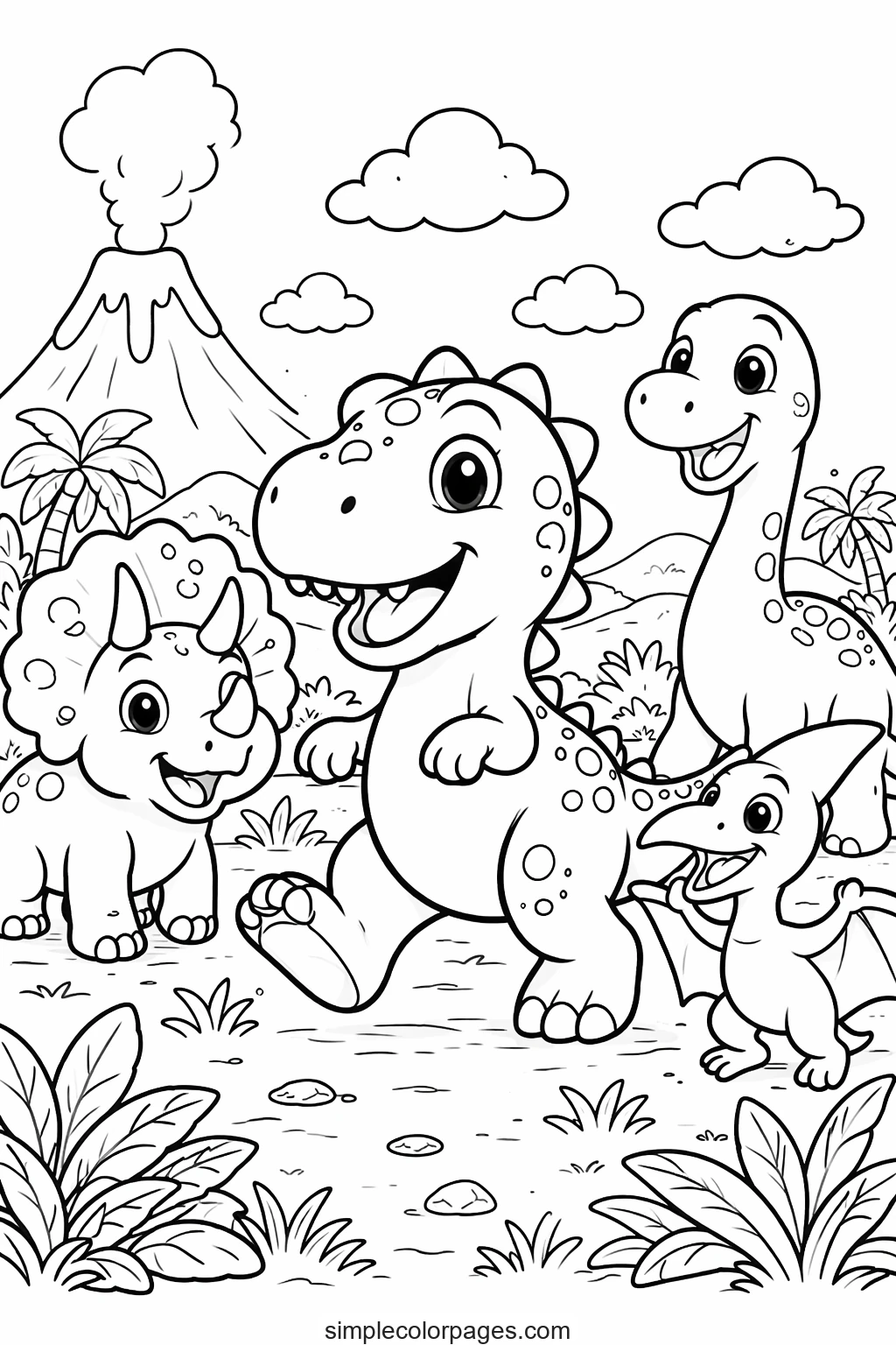 Preview of Dinosaur Friends Coloring Page