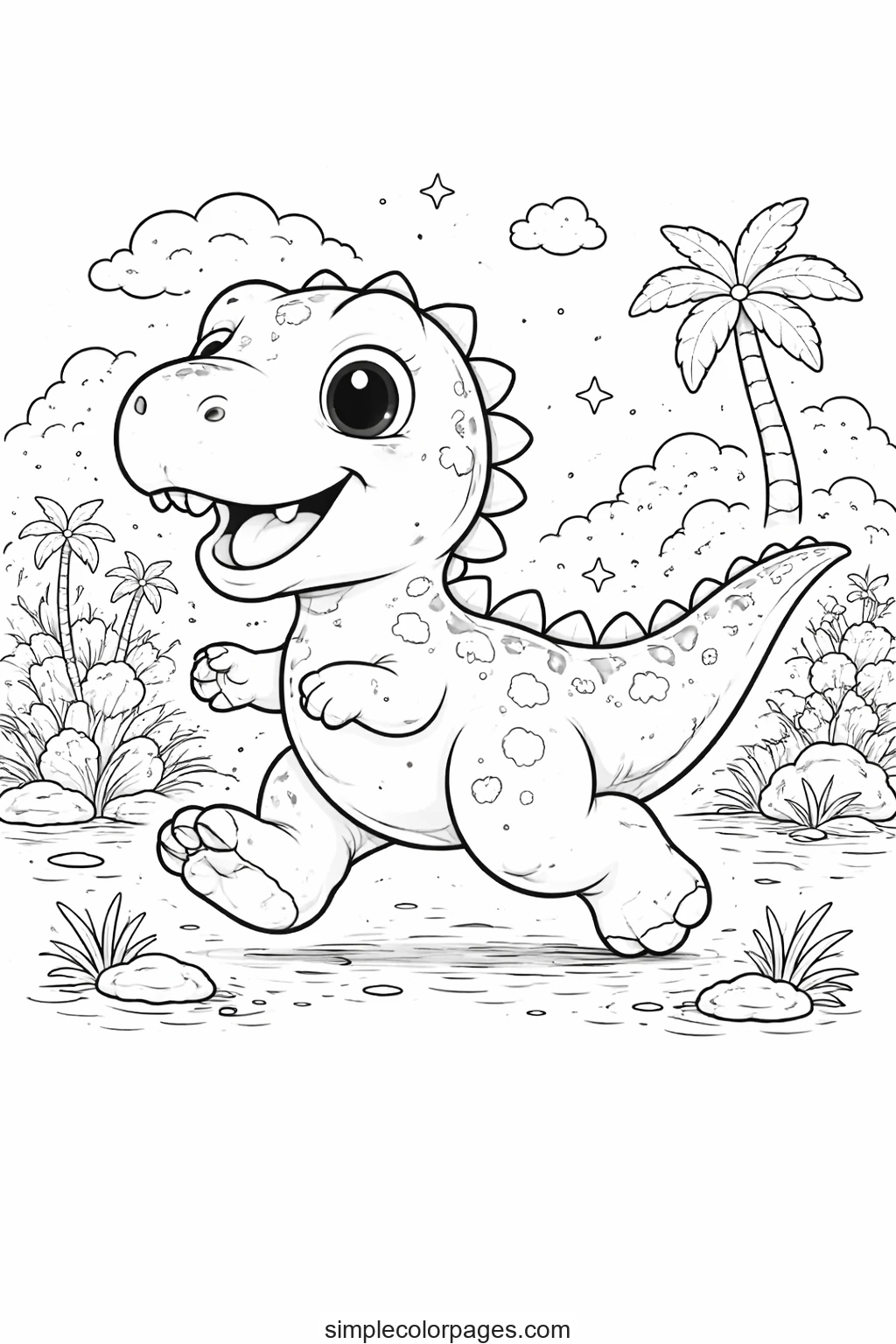 Preview of Running Dinosaur Coloring Page